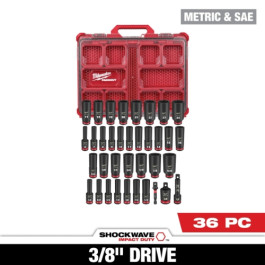Milwaukee 49-66-6805 Shockwave Impact Duty Socket Set, 3/8 inch, Drive Metric & SAE Deep Well, 36 Piece