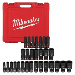 Milwaukee 49-66-7016 Impact Socket Set, Shockwave Drive SAE & Metric Deep, 1/2 inch, 29 Piece, 6 Point