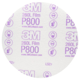 3M 00970 Hookit Finishing Film Abrasive Disc 260L, 6 in, P800, No Holes, 100 Discs per Box