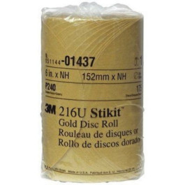 3M 01437 216U Series Gold Abrasive Disc Roll, 6" Diameter, P240 Grit, PSA,