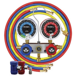 Mastercool 83272 R1234yf 2-Way Piston Valve Manifold Gauge Set with 72-inch Hoses