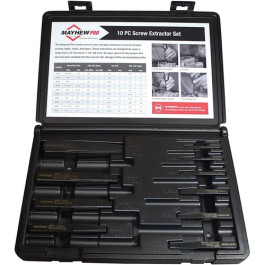 Mayhew 37345 Screw Extractor Set, 10-Piece, Hardened Steel, Black Oxide Finish