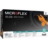 Ansell 93-256 Microflex Mega Texture Nitrile Disposable Gloves, Orange, Ful