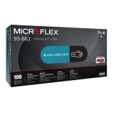 Microflex MidKnight XTRA 93-862 Disposable Black Nitrile Gloves, Long Cuff, X-Large, 100-Pack