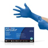 Ansell SG-375-S Microflex SafeGrip Powder-Free Latex Exam Gloves, Blue, Small, Extended Cuff, Box of 50