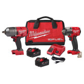 Milwaukee Tool M18 FUEL 18V Li-Ion Brushless Cordless 1/2" and 3/8" Impact Wrench Combo Kit with (2) 5.0ah Batteries