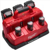 Milwaukee 48-59-1807 M12 and M18 Rapid Charge Station, 6-Bay, Charges Three at a Time, Up to 40% Faster