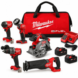 Milwaukee 3697-25 M18 FUEL 5-Tool Combo Kit, Hammer Drill, Impact Driver, S