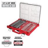 Milwaukee 48-22-9486 1/4" and 3/8" Metric & SAE Ratchet and Socket Set with PACKOUT Low-Profile Organizer, 106 Pieces