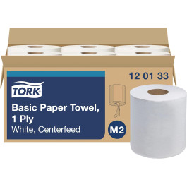 Tork 120133 Centerfeed Paper Wiper, White, M2, 1-Ply, 1000 Sheets Per Roll,