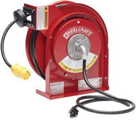 Reelcraft L 4545 123 3A-RP Spring Retractable Electric Cord Reel, 45 ft, 12 AWG, Single Receptacle