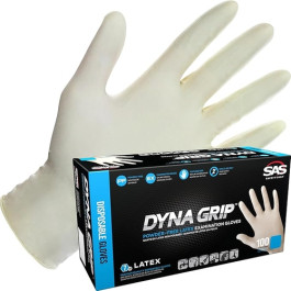 SAS Safety 650-1003 Dyna Grip Powder Free Latex Disposable Gloves, Large, 7 Mil, White, Fully Textured, 100 Pack