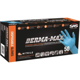 SAS Safety 6607-40 Derma Max Powder Free Nitrile Disposable Gloves, Medium, 8 Mil, 12 Inch, Blue, 50 Pack