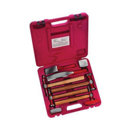 Tool Aid 89450 9 Piece Aluminum Body Repair Kit, Red, Forged Steel, Hickory Handles, Polished Hammer Heads