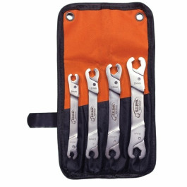 S.U.R.&R. RRLW450 Ratcheting Line Wrench Set, 2-Piece, SAE And Metric, With 6-Slot Pouch