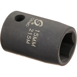 Sunex 215M Impact Socket, 1/2-inch Drive, 15mm, Chrome-Molybdenum Steel, 6 Point