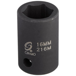 Sunex 216M 1/2" Drive 16mm 6-Point Impact Socket, Chrome-Molybdenum Steel, Radius Corner Design