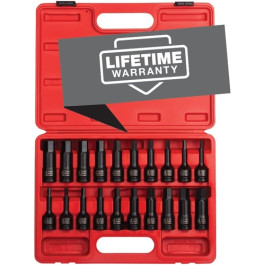 Sunex Tools 2637 1/2" Drive Sae And Metric Long Hex Impact Bit Socket Set, 78 mm Length, 20 Piece