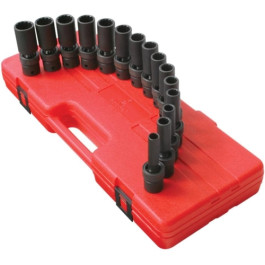 Sunex 2662 1/2 Inch Drive Deep Universal 12 Point Metric Impact Socket Set, 15 Piece