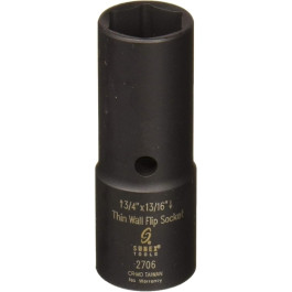 Sunex 2706 Extra Thin Wall Flip Socket, 1/2 inch Drive, 3/4 inch × 13/16 inch, Chrome-Molybdenum Steel