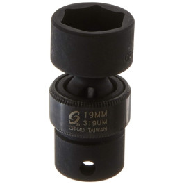 Sunex 319UM 3/8" Drive 19mm Universal Metric Impact Socket, Chrome-Molybdenum Steel, 6-Point Design