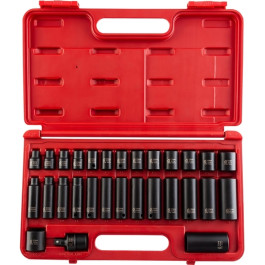 Sunex 3329 3/8" Drive Metric 6 Point Standard and Deep Impact Socket Set, 8 mm to 22 mm, CR-MO Alloy Steel, 29 Piece