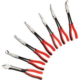Sunex 3613V Long Reach Pliers Set, 11 Inch Length, Bent Nose and Hose Gripper, 7 Piece