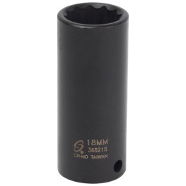 Sunex 368218 3/8" Drive 18mm 12-Point Deep Impact Socket, Chrome Molybdenum Alloy Steel, Black Phosphate Finish