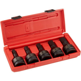 Sunex 4507 3/4" Drive Metric Hex Impact Driver Set, 14 mm to 24 mm, CR-MO Steel, 5 Piece, Heavy Duty Case