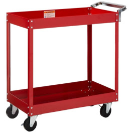 Sunex 8003SC Economy Service Cart, 30" x 15" x 32", Steel Construction, 2 Shelves, Swivel Casters, Red