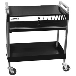 Sunex 8013ABK Service Cart, Black, with Locking Top and Drawer, 3-Shelf, 4" Wheels, 350 lbs Capacity