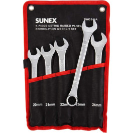 Sunex 9605MA Raised Panel Metric Combination Wrench Set, 5 Piece, 20 mm to 24 mm, Canvas Roll