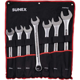 Sunex 9707MA Jumbo Metric Combination Wrench Set, 7-Piece, Metric Sizes 33mm to 50mm, Raised Panel, Chrome Plated, Includes Roll-Case