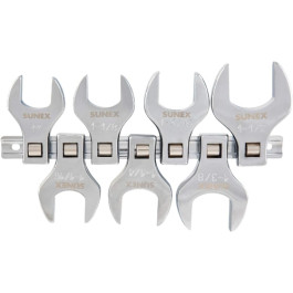 Sunex 9720A 1/2" Drive Jumbo SAE Crowfoot Wrench Set, 1 to 1-3/8 inch, Full Polish, 7 Piece, Includes Storage Rail