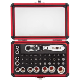 Sunex 9732 Mini Dual Flex-Head Ratchet with Socket and Bit Set, 1/4 inch drive, 44 piece