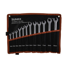 Sunex Tools 9917MA Metric V-Groove Combination Wrench Set, 8 mm to 19 mm, Full Polish, Long Pattern, 12-Piece