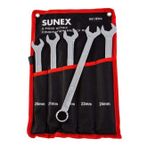 Sunex 9918MA 5-Piece Metric V-Groove Combination Wrench Set, Fully Polished, 20-24mm, with Roll-Case