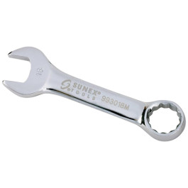 Sunex 993018M 18mm Fully Polished Stubby Combination Wrench, Compact Design, Chrome Vanadium Steel