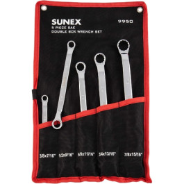 Sunex 9950 SAE Double Box Wrench Set, 45 Degree Offset, 3/8 Inch to 15/16 Inch, 5 Piece