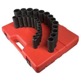 Sunex Tools 2827 1/2 inch Drive Metric Deep Impact Socket Set, 26 Piece, Cr-Mo Alloy Steel