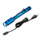 Streamlight 66140 Stylus Pro USB Rechargeable Penlight, 350 Lumen, White LED, with USB Cord and Nylon Holster, Blue
