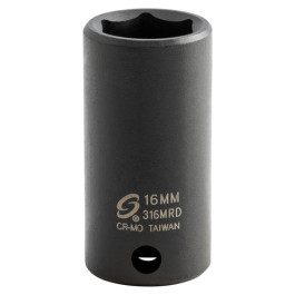 Sunex 316MRD 16mm Semi-Deep Impact Socket, 3/8" Drive, CR-MO Steel