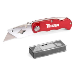 Titan 11015 Folding Utility Knife, Quick-Change Blade, Red Pocket Handle