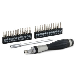 Titan 16092 26-Piece Ratcheting Precision Screwdriver Set, Aluminum Handle, Comfort Grip, Includes Extension Bar and Multiple Bits