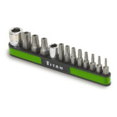 Titan 16113 13-Piece Tamper Resistant Star Bit Socket Set, 1/4" & 3/8" Drive, Chrome Moly Bits