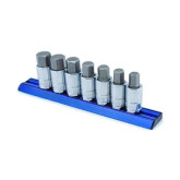 Titan 16131 7-Piece 1/2-Inch Drive Metric Hex Bit Socket Set, S2 Steel, Anodized Magnetic Rail