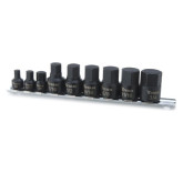 Titan 16140 9-Piece SAE Stubby Hex Bit Socket Set, Impact Grade, 1/4" and 3/8" Drive, Storage Rail Included