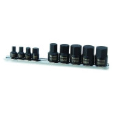 Titan 16141 9-Piece Metric Stubby Hex Bit Socket Set, Impact Grade, 1/4" and 3/8" Drive, Includes Storage Rail