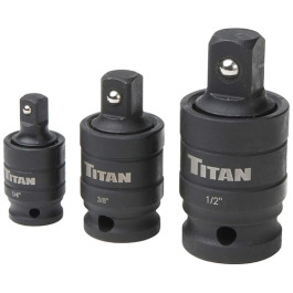 Titan 16151 3-Piece Pin-Free Locking Impact Universal Joint Set, 1/4", 3/8", 1/2" Drives, Chrome Molybdenum Steel