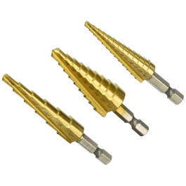 Titan 16503 Step Drill Bit Set, 3-Piece, High-Speed Steel with Titanium Finish, Sizes 1/8" to 3/4"